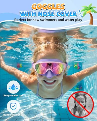 Zoomsnail Kids Swim Goggles with Nose Cover, Leakproof Anti-fog UV Lens Toddlers Swimming Goggles for Kids 3-15 Boys & Girls in Kuwait