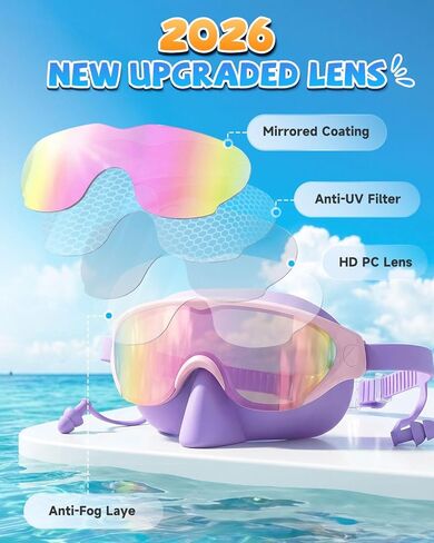 Zoomsnail Kids Swim Goggles with Nose Cover, Leakproof Anti-fog UV Lens Toddlers Swimming Goggles for Kids 3-15 Boys & Girls in Kuwait