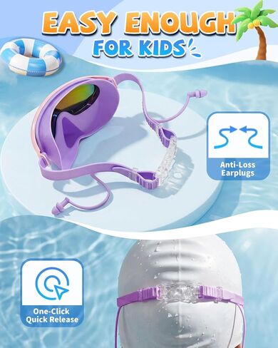 Zoomsnail Kids Swim Goggles with Nose Cover, Leakproof Anti-fog UV Lens Toddlers Swimming Goggles for Kids 3-15 Boys & Girls in Kuwait