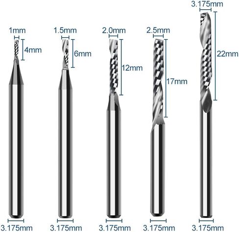 10pcs Solid Carbide CNC Spiral O Single Flute End Mill 3.175mm Router Bit for Aluminum Wood Plastic Brass Copper in Saudi Arabia