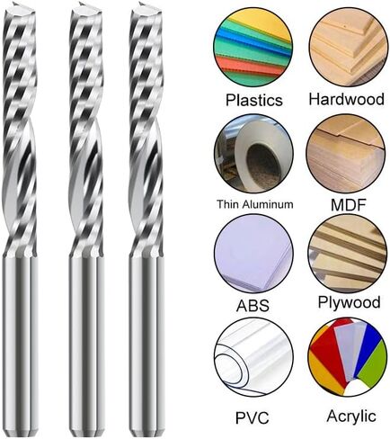 10pcs Solid Carbide CNC Spiral O Single Flute End Mill 3.175mm Router Bit for Aluminum Wood Plastic Brass Copper in Saudi Arabia