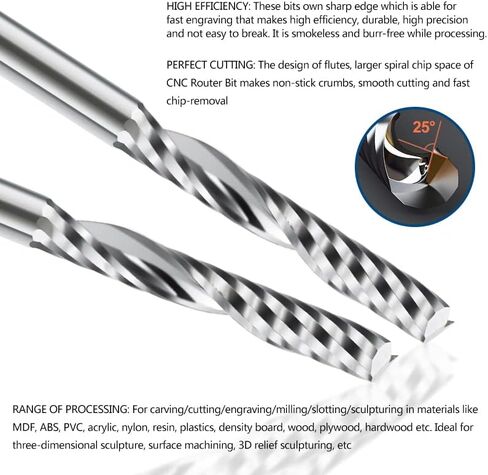 10pcs Solid Carbide CNC Spiral O Single Flute End Mill 3.175mm Router Bit for Aluminum Wood Plastic Brass Copper in Saudi Arabia