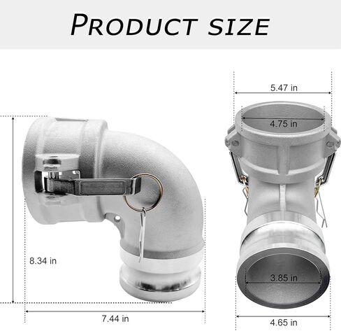 SAFBY نوع ألومنيوم DA Camlock Fitting، كوع 90 درجة، 4 بوصات أنثى × 4 بوصات ذكر (DA90-40-AL)، وصلة نقل سائل من الدرجة الصناعية للبترول والكيماويات والمياه in Saudi Arabia