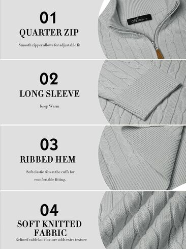 Auxo Men's Quarter Zip Pullover Sweater Cable Knit Casual Stand Collar Texture Knitted Sweaters in Saudi Arabia