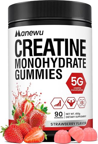 99.9% Creatine Monohydrate Gummies, SGS Certified, 5000mg Creatine Gummies for Men & Women, Support Muscle Strength, Recovery & Stamina, Sugar Free, Vegan, Non-GMO, Strawberry Flavor, 90 Count in Saudi Arabia