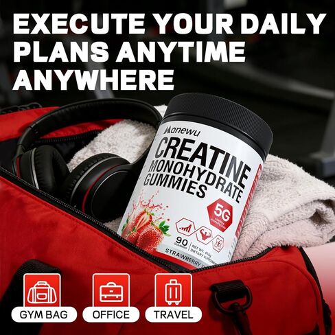 99.9% Creatine Monohydrate Gummies, SGS Certified, 5000mg Creatine Gummies for Men & Women, Support Muscle Strength, Recovery & Stamina, Sugar Free, Vegan, Non-GMO, Strawberry Flavor, 90 Count in Saudi Arabia