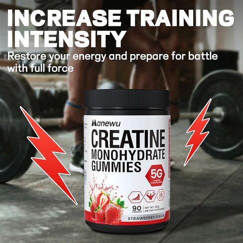 99.9% Creatine Monohydrate Gummies, SGS Certified, 5000mg Creatine Gummies for Men & Women, Support Muscle Strength, Recovery & Stamina, Sugar Free, Vegan, Non-GMO, Strawberry Flavor, 90 Count in Saudi Arabia