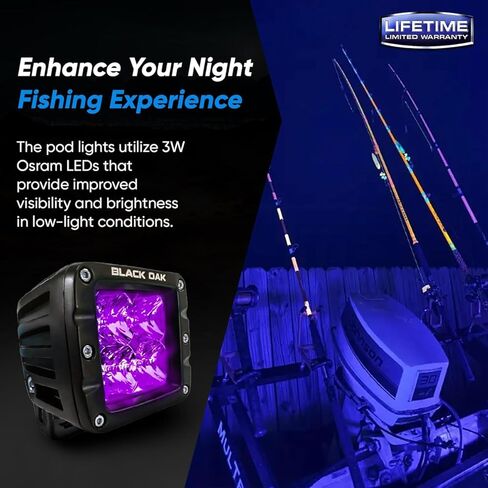 جراب إضاءة LED من بلاك أوك، جراب إضاءة سوداء بالأشعة فوق البنفسجية، مقاوم للماء بدرجة بحرية 2 بوصة، أضواء LED - ضوء الصيد الليلي، إضاءة الشاحنات والقوارب in Kuwait