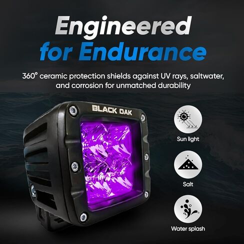 جراب إضاءة LED من بلاك أوك، جراب إضاءة سوداء بالأشعة فوق البنفسجية، مقاوم للماء بدرجة بحرية 2 بوصة، أضواء LED - ضوء الصيد الليلي، إضاءة الشاحنات والقوارب in Kuwait