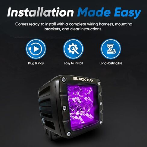 جراب إضاءة LED من بلاك أوك، جراب إضاءة سوداء بالأشعة فوق البنفسجية، مقاوم للماء بدرجة بحرية 2 بوصة، أضواء LED - ضوء الصيد الليلي، إضاءة الشاحنات والقوارب in Kuwait