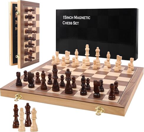 Wooden Chess Set 15 Inch - Classic Handcrafted Game Board for Adults with Extra Queen Pieces and Storage Box - Ideal for Home and Travel -Magnetic in Saudi Arabia