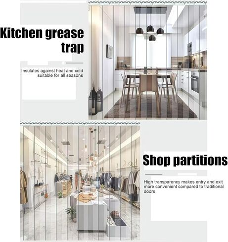 مجموعة أبواب ستائر شريطية من مادة PVC - شرائط أبواب معزولة حراريًا من الفينيل الشفاف للغرف الباردة والمستودعات، ألواح ستائر بلاستيكية ناعمة (عرض 165 × ارتفاع 240 سم / 64.96 × 94.49 بوصة) in Kuwait