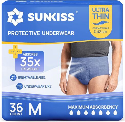 SUNKISS Ultra Thin Incontinence Underwear for Men, Mens Disposable Pull Ups, Fast Absorption & Leak Proof Protection, Moderate Absorbency, Large, Blue, 36 Count in Saudi Arabia