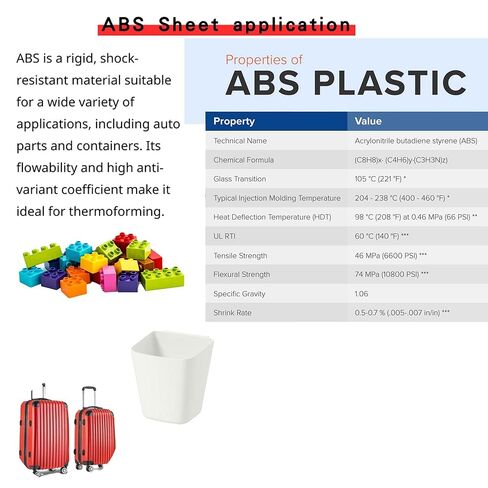 24 بوصة × 48 بوصة × 1/4 بوصة (.250 بوصة) لوح من البلاستيك ABS ذو ملمس أمامي أملس وخلفي لتشكيل الفراغ بالحرارة باللون الأسود in Kuwait