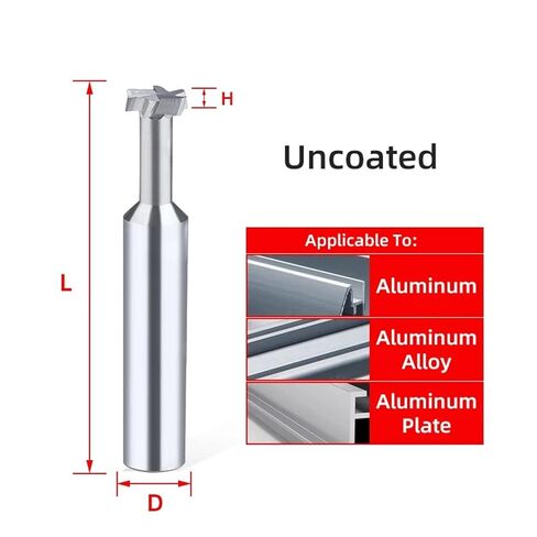 Carbide T Slot Milling Cutter CNC Tools Metal Aluminium Steel Machining Tungsten T-Groove End Mills 1Pcs(UNCOATED_D12X60L) in Kuwait