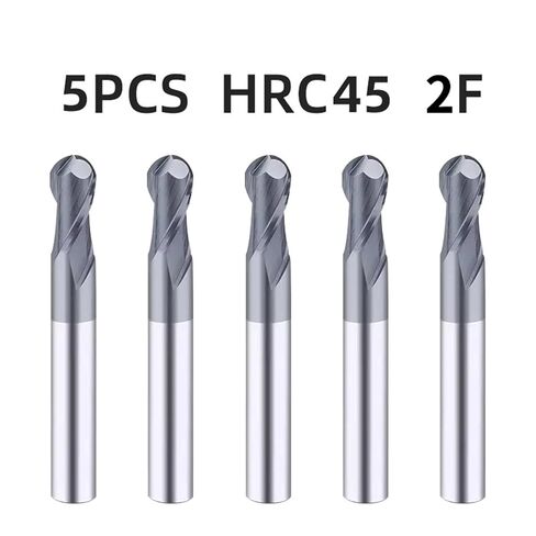 HRC45 Ball Nose End Mills Tungsten Steel Router Bit CNC Lathe Tools for Metal Mill Carbide Milling Cutter 5Pcs(R2xD4x100L) in Kuwait