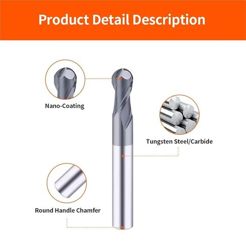 HRC45 Ball Nose End Mills Tungsten Steel Router Bit CNC Lathe Tools for Metal Mill Carbide Milling Cutter 5Pcs(R2xD4x100L) in Kuwait