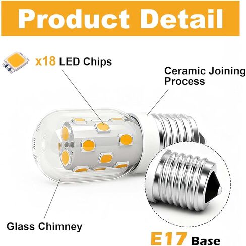 لمبة إضاءة LED للميكروويف تحت الغطاء 3 وات، 300 لومن، 30 وات مكافئة E17 لمبة LED قابلة للتعتيم لغطاء المطبخ، 3000 كلفن أبيض دافئ، عبوتان in Saudi Arabia