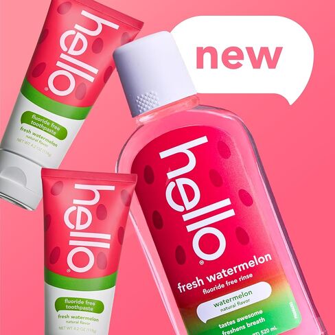 Hello Fresh Watermelon Fluoride Free Kids Toothpastes and Fluoride Free Kids Mouthwash Bundle Pack, Freshens Breath and Tastes Awesome, SLS Free Formulas, No Spicy Mint, Natural Watermelon Flavor in Saudi Arabia