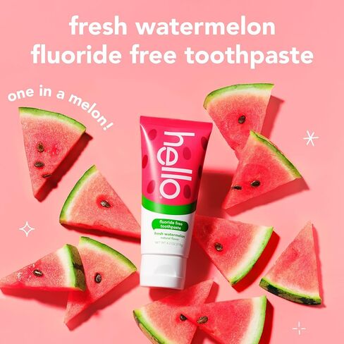 Hello Fresh Watermelon Fluoride Free Kids Toothpastes and Fluoride Free Kids Mouthwash Bundle Pack, Freshens Breath and Tastes Awesome, SLS Free Formulas, No Spicy Mint, Natural Watermelon Flavor in Saudi Arabia