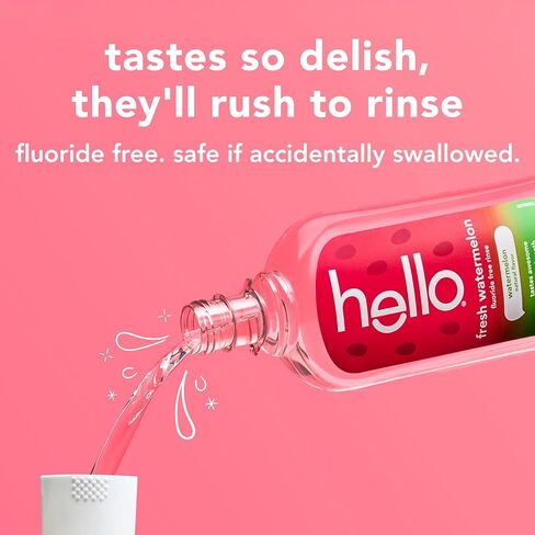 Hello Fresh Watermelon Fluoride Free Kids Toothpastes and Fluoride Free Kids Mouthwash Bundle Pack, Freshens Breath and Tastes Awesome, SLS Free Formulas, No Spicy Mint, Natural Watermelon Flavor in Saudi Arabia
