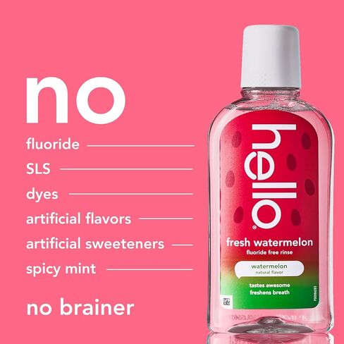 Hello Fresh Watermelon Fluoride Free Kids Toothpastes and Fluoride Free Kids Mouthwash Bundle Pack, Freshens Breath and Tastes Awesome, SLS Free Formulas, No Spicy Mint, Natural Watermelon Flavor in Saudi Arabia