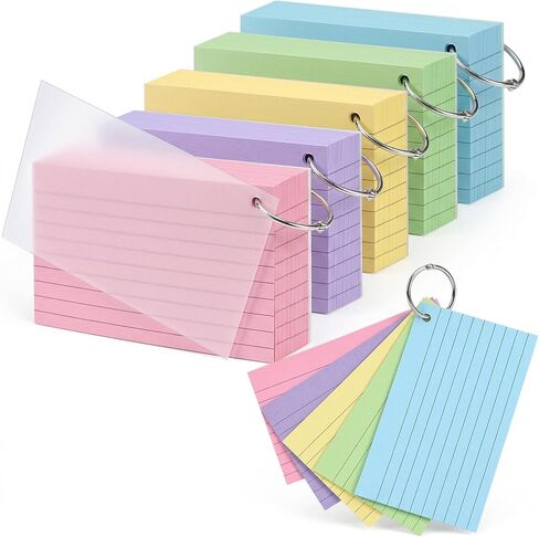 250 قطعة من بطاقات الفهرس المسطرة مع حلقات، وبطاقات فلاش ملونة مع أغطية بطاقات ملاحظات مبطنة في 5 ألوان لدراسة كلية المدرسة التعليمية 3 × 5 بوصات in Kuwait