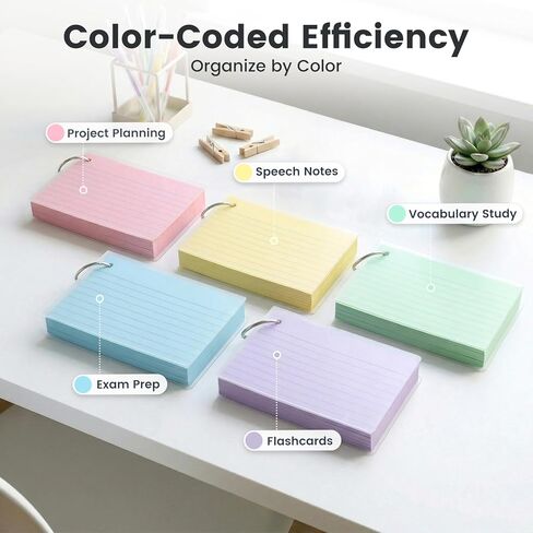 250 قطعة من بطاقات الفهرس المسطرة مع حلقات، وبطاقات فلاش ملونة مع أغطية بطاقات ملاحظات مبطنة في 5 ألوان لدراسة كلية المدرسة التعليمية 3 × 5 بوصات in Kuwait