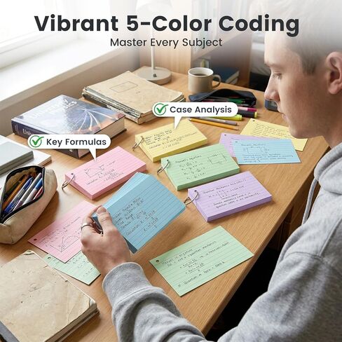 250 قطعة من بطاقات الفهرس المسطرة مع حلقات، وبطاقات فلاش ملونة مع أغطية بطاقات ملاحظات مبطنة في 5 ألوان لدراسة كلية المدرسة التعليمية 3 × 5 بوصات in Kuwait