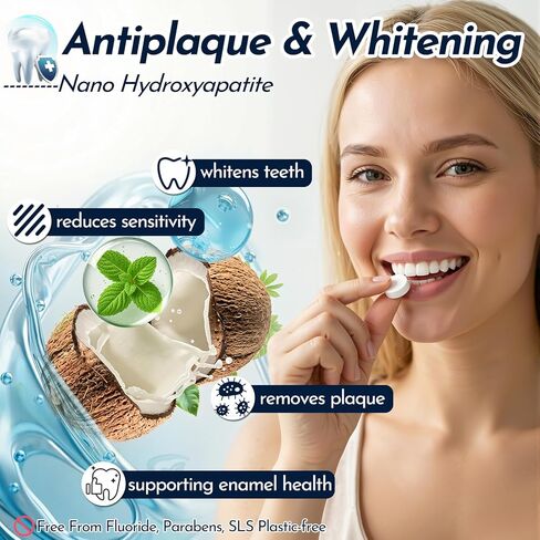 Dr.Brian Toothpaste Tablets - Nano Hydroxyapatite Toothpaste, Fluoride & Plastic Free, Eco & Travel Friendly Chewable Tablet, Remineralizing & Natural Whitening Mouthwash Tablets, 62 Tabs in Kuwait