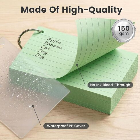 250 قطعة من بطاقات الفهرس المسطرة مع حلقات، وبطاقات فلاش ملونة مع أغطية بطاقات ملاحظات مبطنة في 5 ألوان لدراسة كلية المدرسة التعليمية 3 × 5 بوصات in Kuwait