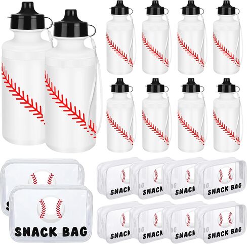 Sadnyy 16 Pcs 8 Sets Water Bottles Bulk with Snack Bags 20 oz Reusable Squeeze Plastic Water Bottle with Handle Strap Clear PVC Waterproof Goodie Gift Bags for Team Gifts Sports Party in Saudi Arabia