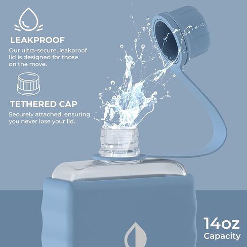 14 oz Tritan Flat Water Bottle with SIlicone Case, Square Water Bottle For Travel, Bags, and Purses, Slim Lightweight Leakproof (Light Blue) in Saudi Arabia