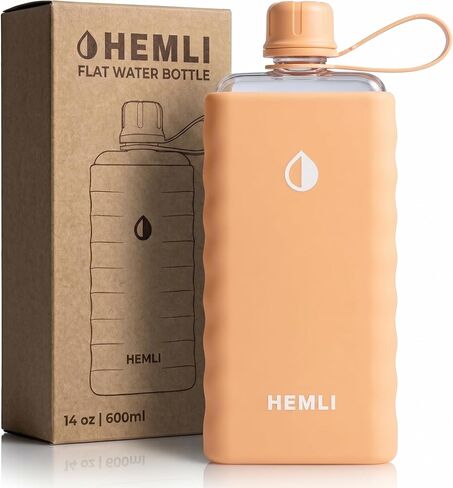 14 oz Tritan Flat Water Bottle with SIlicone Case, Square Water Bottle For Travel, Bags, and Purses, Slim Lightweight Leakproof (Light Blue) in Saudi Arabia