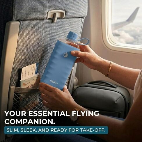 14 oz Tritan Flat Water Bottle with SIlicone Case, Square Water Bottle For Travel, Bags, and Purses, Slim Lightweight Leakproof (Light Blue) in Saudi Arabia