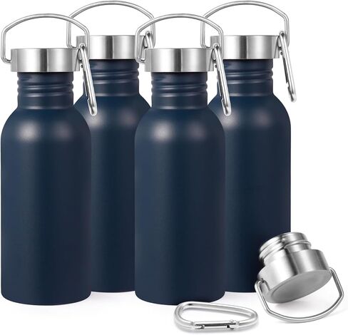 Volhoply 20oz Uninsulated Single Walled Water Bottle, Stainless Steel Reusable Water Bottles with Handle & Carabiner, BPA Free 18/8 304 Sports Water Bottles for Camping Hiking(Silver,1) in Saudi Arabia
