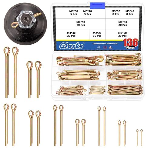 Glarks 136pcs 9 Sizes Cotter Pin Clips Key Fastner Fitting Assortment Kit M2 M3 M4 M5 M6 Colored Zinc Split Pin Fastener Clips for Automotive, Cars, Trucks, Lawn Mower, Small Engine Repair in Saudi Arabia