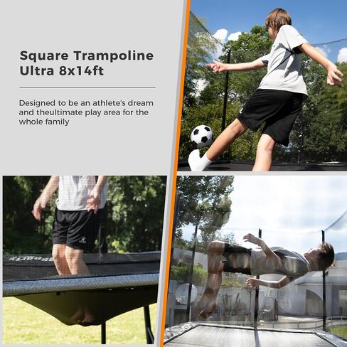 Ultra Rectangle Trampoline 8X14FT 2200LBS Weight Capacity Outdoor Square Gymnastics Heavy-Duty Trampolines with Full-Wrap Net Enclosure for Kids Adults in Saudi Arabia