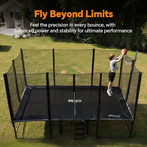 Ultra Rectangle Trampoline 8X14FT 2200LBS Weight Capacity Outdoor Square Gymnastics Heavy-Duty Trampolines with Full-Wrap Net Enclosure for Kids Adults in Saudi Arabia
