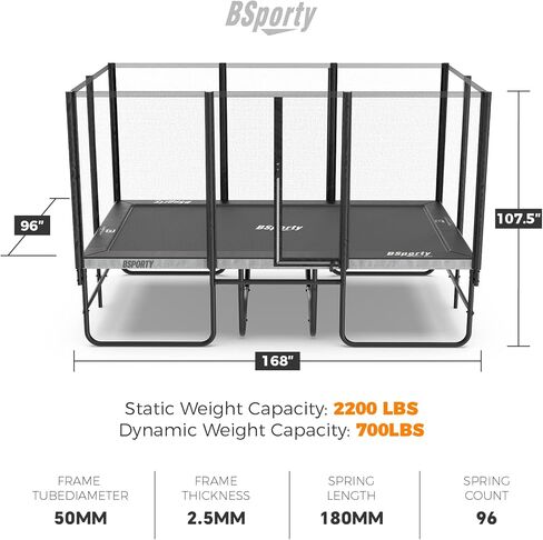 Ultra Rectangle Trampoline 8X14FT 2200LBS Weight Capacity Outdoor Square Gymnastics Heavy-Duty Trampolines with Full-Wrap Net Enclosure for Kids Adults in Saudi Arabia