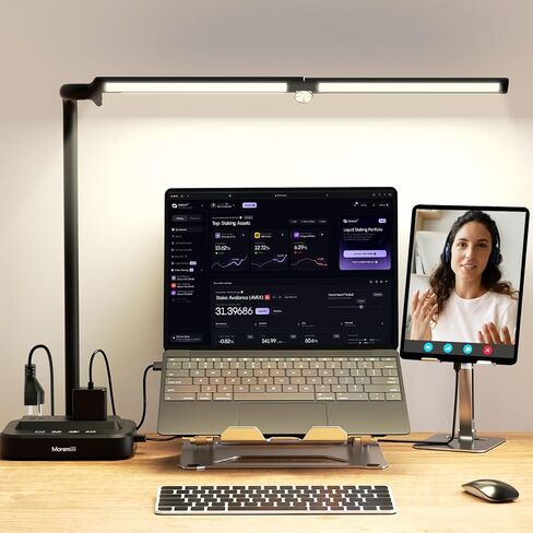 LED Desk Lamp for Office Home: Desk Light with Classic 25 Min Pomodoro Timer, Clock LCD Display - 5 Color Stepless Dimming Adjustable Flexible Gooseneck, Lighting Table Lamp for Reading Study Drafting in Saudi Arabia