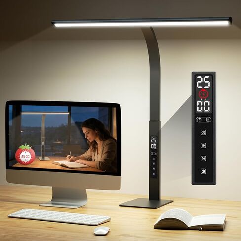 مصباح مكتب LED للمنزل المكتبي: ضوء مكتب مع مؤقت بومودورو كلاسيكي 25 دقيقة، شاشة LCD على مدار الساعة - 5 ألوان قابلة للتعتيم معقوفة مرنة قابلة للتعديل، مصباح طاولة إضاءة لقراءة دراسة الصياغة in Saudi Arabia