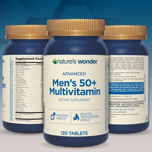 مكمل غذائي من Nature's Wonder Advanced للرجال 50+ متعدد الفيتامينات/المعادن المتعددة مع فيتامين D3 وفيتامين B 120 قرصًا، كمية تكفي 120 يومًا in Kuwait