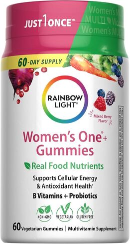 قوس قزح لايت للنساء + علكات متعددة الفيتامينات | 60 عدد | يدعم الطاقة الخلوية والصحة المضادة للأكسدة | نكهة التوت المختلطة | مع مغذيات غذائية حقيقية وفيتامينات ب والبروبيوتيك in Kuwait