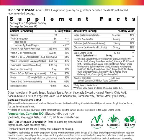 قوس قزح لايت للنساء + علكات متعددة الفيتامينات | 60 عدد | يدعم الطاقة الخلوية والصحة المضادة للأكسدة | نكهة التوت المختلطة | مع مغذيات غذائية حقيقية وفيتامينات ب والبروبيوتيك in Kuwait