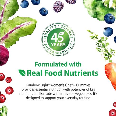 قوس قزح لايت للنساء + علكات متعددة الفيتامينات | 60 عدد | يدعم الطاقة الخلوية والصحة المضادة للأكسدة | نكهة التوت المختلطة | مع مغذيات غذائية حقيقية وفيتامينات ب والبروبيوتيك in Kuwait
