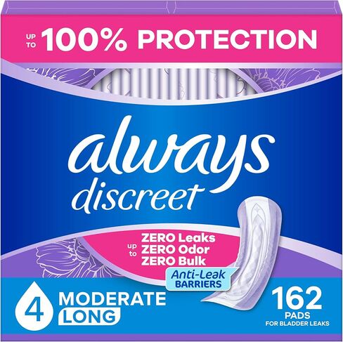 وسادات سلس البول من شركة Always Discreet للنساء، قدرة امتصاص ثقيلة للغاية، طول عادي، فوط ما بعد الولادة، 66 قطعة in Kuwait