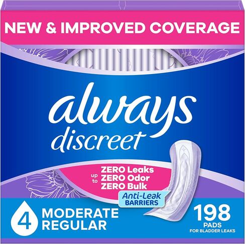 وسادات سلس البول من شركة Always Discreet للنساء، قدرة امتصاص ثقيلة للغاية، طول عادي، فوط ما بعد الولادة، 66 قطعة in Kuwait
