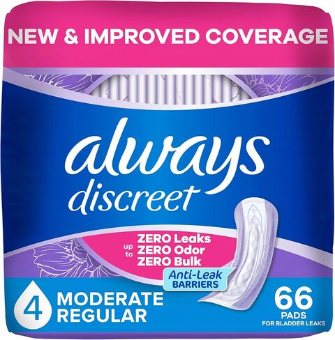 Always Discreet Adult Incontinence Pads for Women, Extra Heavy Absorbency, Regular Length, Postpartum Pads, 66 Count in Saudi Arabia