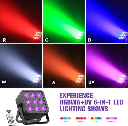 Rechargeable Stage Lights, 9 * 6W RGBWA UV 6-in-1 Battery Powered Par Lights, 6/8/10 CH Wireless Uplights DMX512 Control, Uplighting for Party, Wedding, Event, 1 Pack in Saudi Arabia